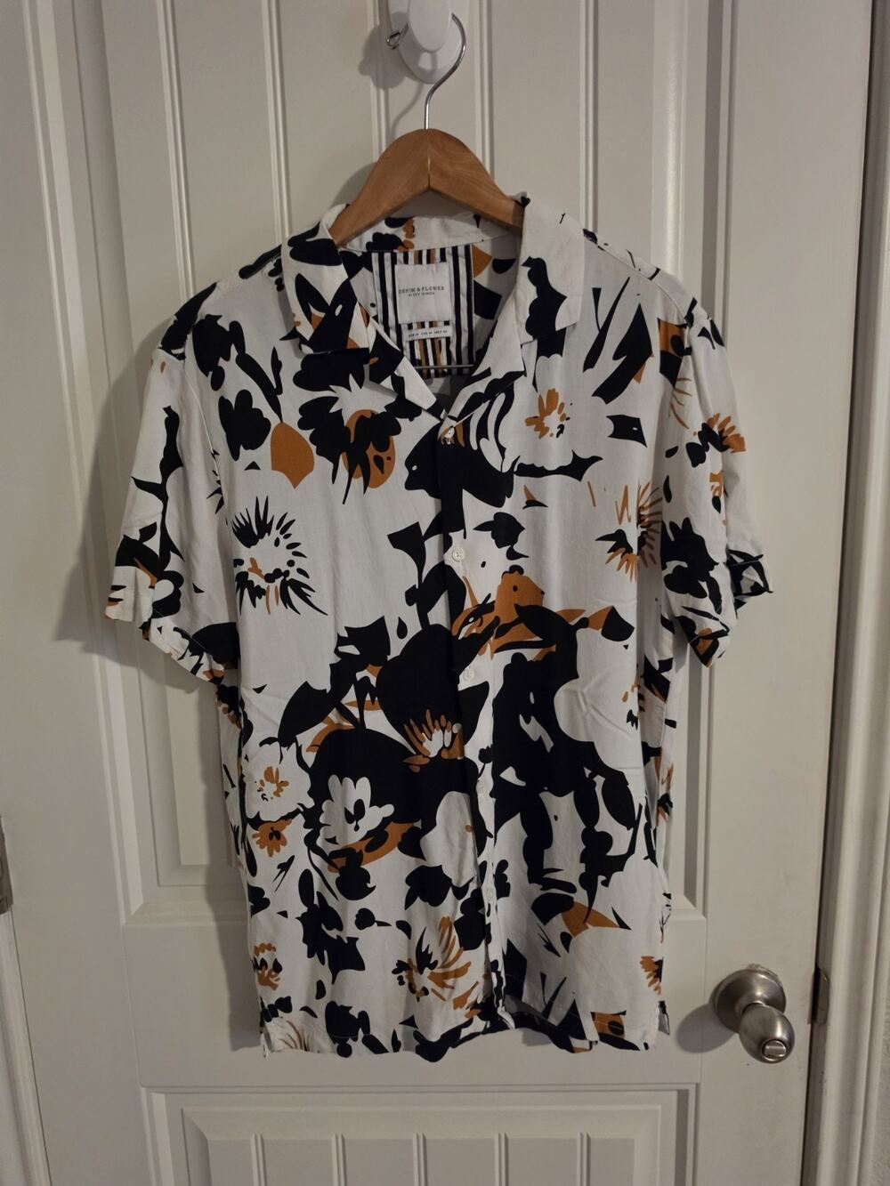 Denim & Flower Ricky Singh Shirt Mens M Abstract Floral Button Up Short Sleeve